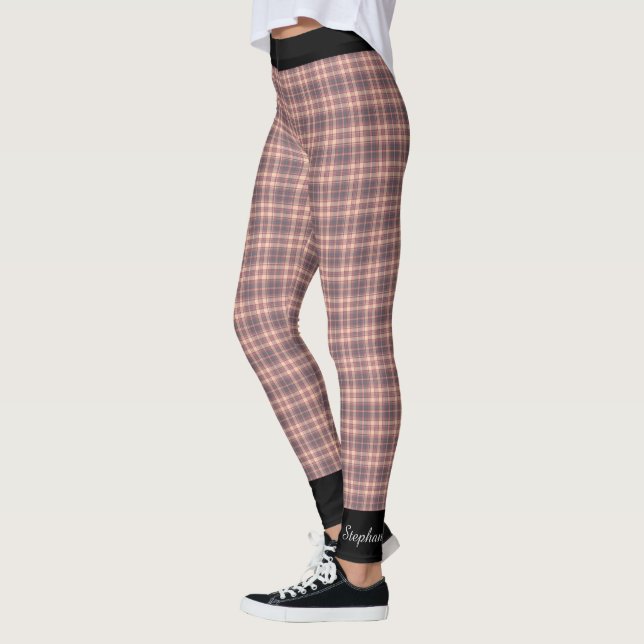 Personalisiert, rosa und grau Kariert mit schwarze Leggings (Links)