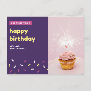 Personalisiert - Rosa und violette Cupcake Geburts Postkarte