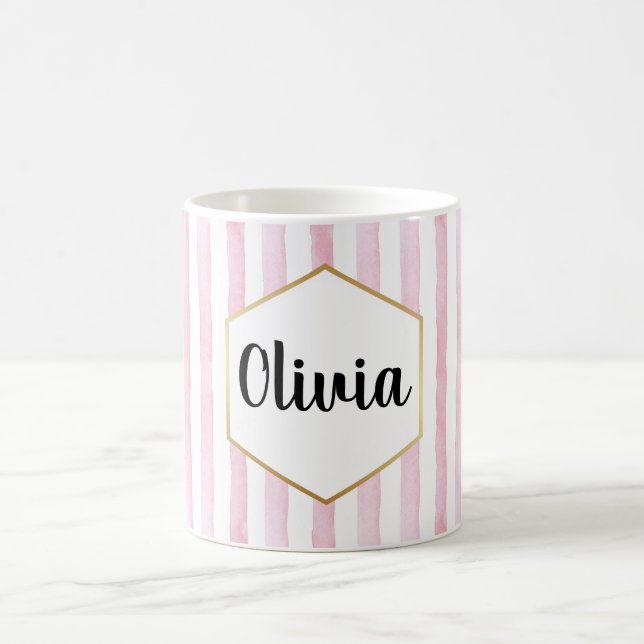 Personalisiert, rosa und weiß gestrichen kaffeetasse (Mittel)