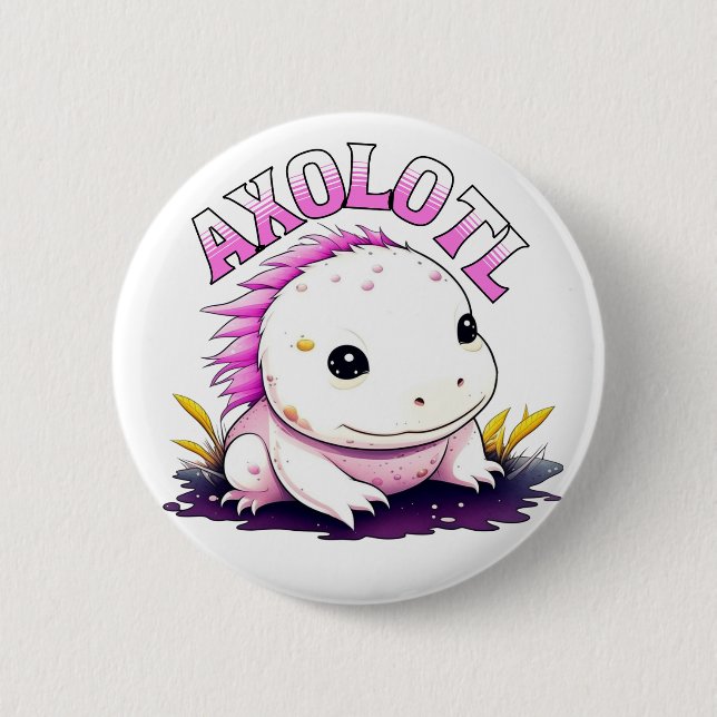 Personalisiert rosa und weiße Axolotl Button (Vorderseite)