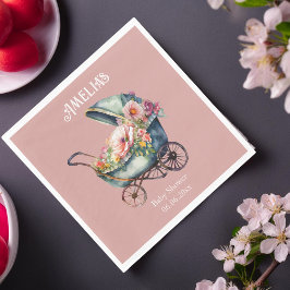 Personalisiert rosa Vintage Pram Babydusche Serviette