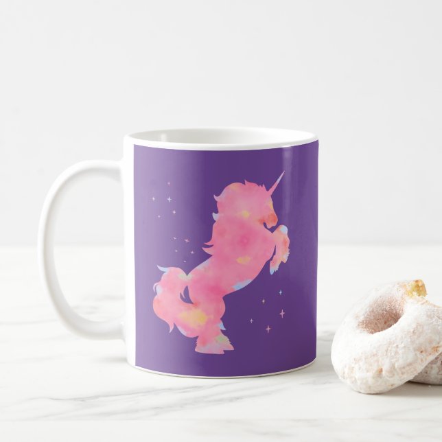 Personalisiert rosa Wasserfarben Einhorn Kaffeetasse (Mit Donut)