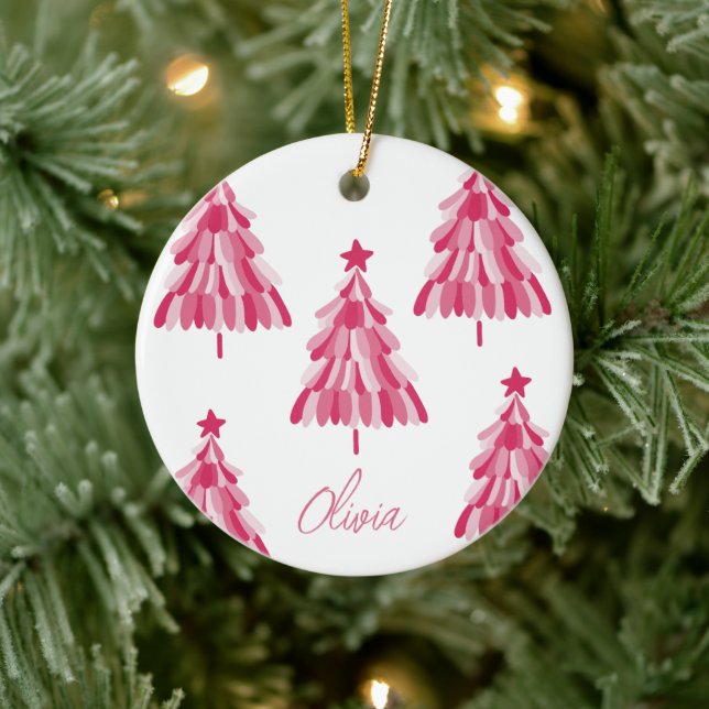 Personalisiert Rosa Weihnachtsbaum Name Keramik Or Keramik Ornament (Baum)