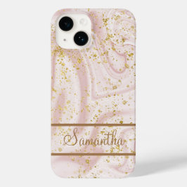 Personalisiert rosa weißer Marmor Swirl Gold Glitz Case-Mate iPhone 14 Hülle
