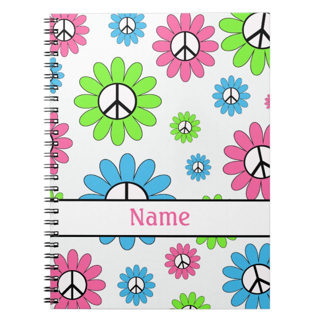 Personalisiert rosa White Peace Sign Notebook Notizblock (Vorderseite)