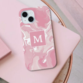 Personalisiert-rosa-wirbelfarbenes Monogramm Case-Mate iPhone Hülle