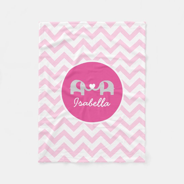 Personalisiert rosa Zickzack Elefant Baby Blanket Fleecedecke (Vorderseite)