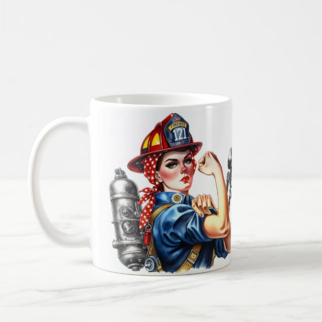 Personalisiert Rosie, die Riveter Feuerwehrfrau Kaffeetasse (Links)