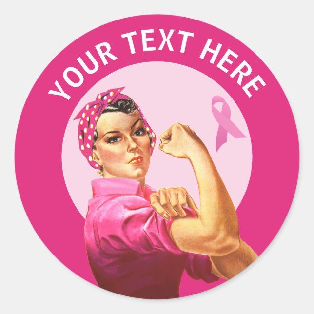 Personalisiert Rosie the Riveter Brustkrebs pink Runder Aufkleber (Vorderseite)