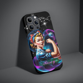Personalisiert Rosie The Riveter Pink Blue Pop Art Case-Mate iPhone Hülle