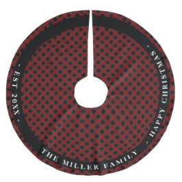 Personalisiert Rot Kariert rustikal mit Monogramm Polyester Weihnachtsbaumdecke