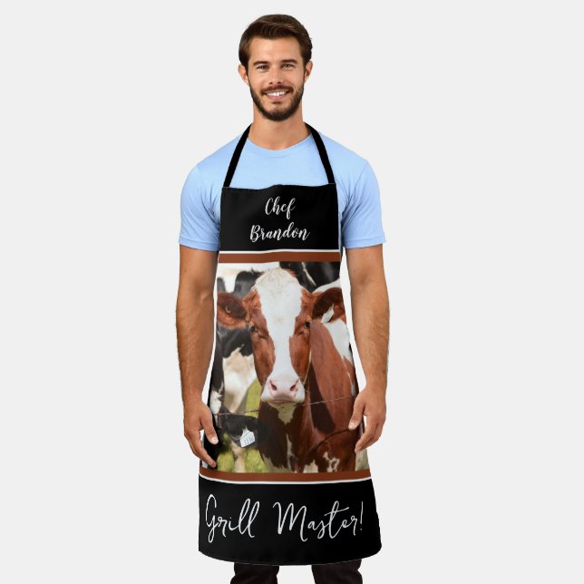 Personalisiert Rot, White Holstein Grill Master Schürze (Getragen)