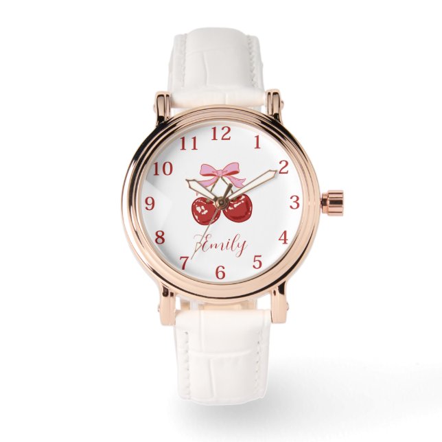 Personalisiert roter Rosa Name Armbanduhr (Vorderseite)