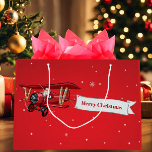 Personalisiert, rotes Flugzeug & Santa, Frohe Weih Große Geschenktüte