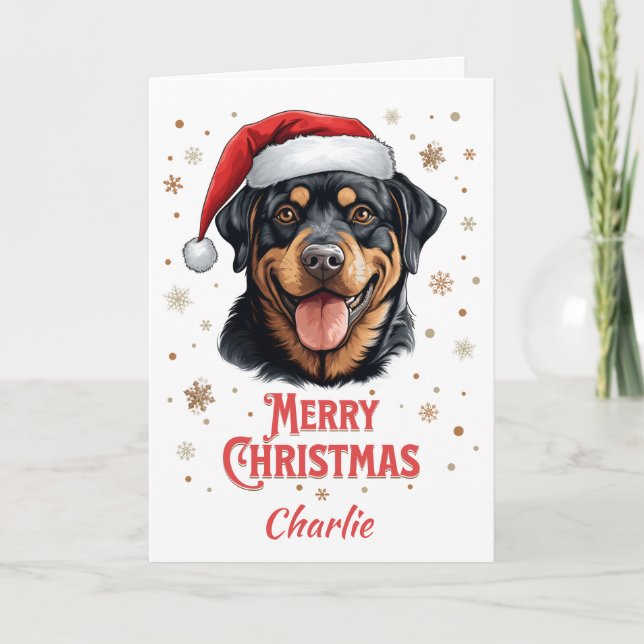 Personalisiert Rottweiler Hund frohe Weihnachten Karte (Vorderseite)