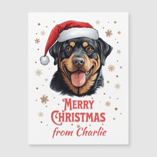 Personalisiert Rottweiler Hund frohe Weihnachten Magnetkarte (Vorderseite)
