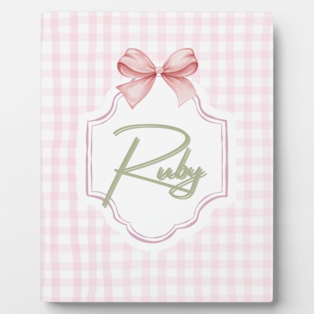 Personalisiert Ruby Baby Girl Kinderzimmer Bow&Gin Fotoplatte (Vorderseite)