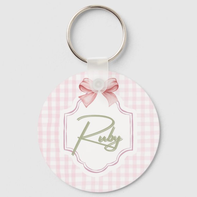 Personalisiert Ruby Baby Girl Kinderzimmer Bow&Gin Schlüsselanhänger (Vorderseite)