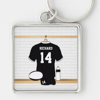 Personalisiert Rugby Jersey Black und White Schlüsselanhänger