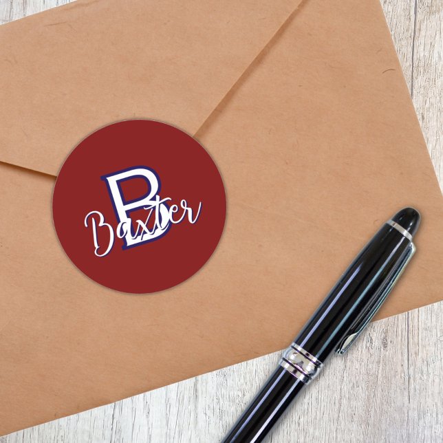 Personalisiert Runder Aufkleber (Red White & Blue Name and Monogram Personalized Classic Round Sticker
)