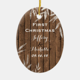 Personalisiert Rustic Willow auf Holz Erster Weihn Keramikornament
