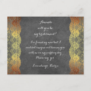 Personalisiert rustikal wirst du meine Bridesmaid  Einladungspostkarte