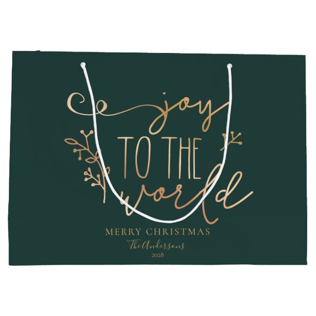 Personalisiert rustikale frohe Weihnachtsfamilie Große Geschenktüte (Rückseite)