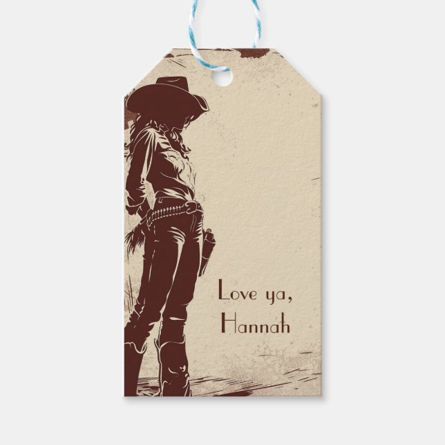 Personalisiert Rustikales Cowgirl Western Party Geschenkanhänger (Vorderseite)