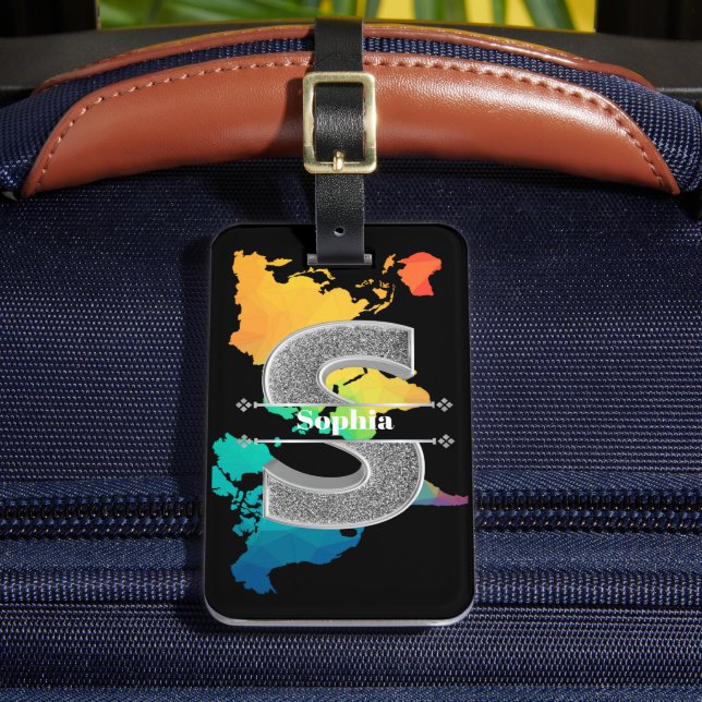 Personalisiert S Initial Silver Monogram Ihr Name Gepäckanhänger (Vorderseite Insitu 2)