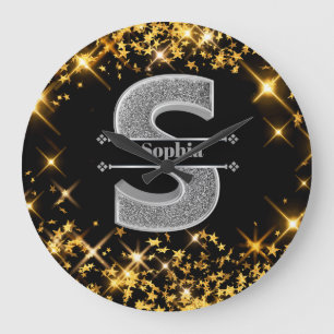 Personalisiert S Initial Silver Monogram Ihr Name Große Wanduhr