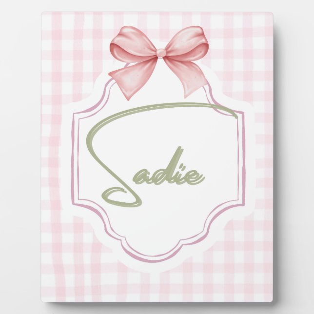 Personalisiert Sadie Baby Girl Kinderzimmer Bow&Gi Fotoplatte (Vorderseite)