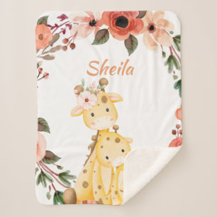 Personalisiert Safari Animals Girl Baby Blanket Sherpadecke