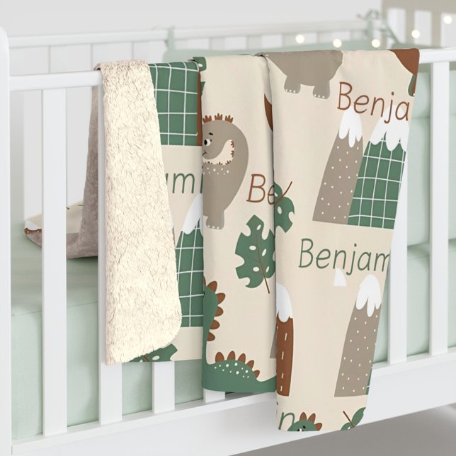 Personalisiert Safari Dinosaur Individuelle Name B Sherpadecke (Personalized Safari Dinosaur Custom Name Baby Sherpa Blanket)