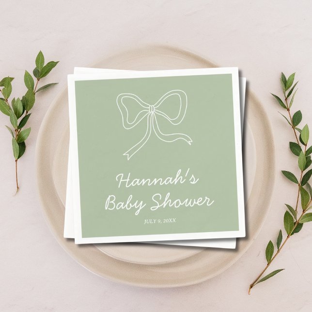 Personalisiert Sage Green Baby Dusche Napkins Serviette (Personalized Sage Green Baby Shower Napkins)