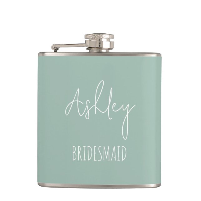 Personalisiert Sage Green Best Bridesmaid Geschenk Flachmann (Vorderseite)