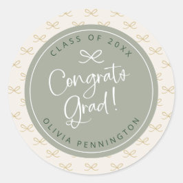 Personalisiert Sage Green Bow Girly Runder Aufkleber