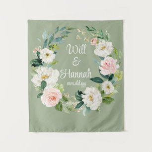 Personalisiert Sage Green Custom Wedding Empfang Wandteppich