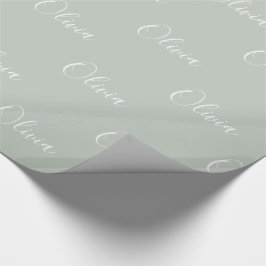 Personalisiert Sage Green Girly Eleganter Name Geschenkpapier