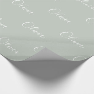 Personalisiert Sage Green Girly Eleganter Name Geschenkpapier