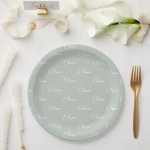 Personalisiert Sage Green Girly Eleganter Name Pappteller