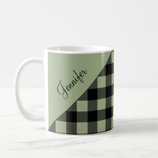 Personalisiert Sage Green Kariert Kaffeetasse (Links)