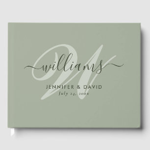 Personalisiert Sage Green Monogram Wedding Guest B Gästebuch