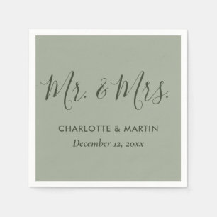 Personalisiert Sage Green Mr. and Mrs Wedding Serviette