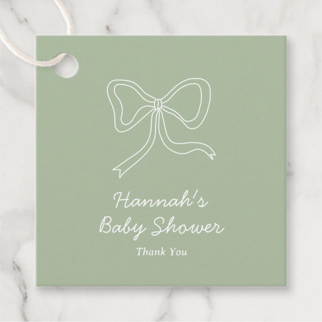 Personalisiert Sage Green Ribbon Babydusche Geschenkanhänger (Vorderseite)
