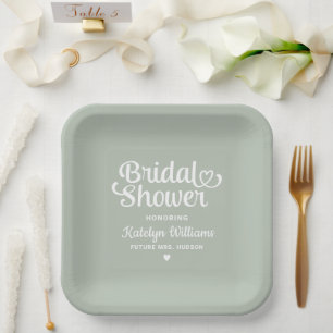 Personalisiert Sage Green Wedding Brautparty Pappteller