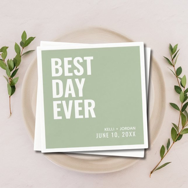 Personalisiert Sage Modern Best Day Ever Wedding Serviette (Von Creator hochgeladen)
