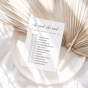 Personalisiert sagte er, sie sagte Brautparty Game Einladung