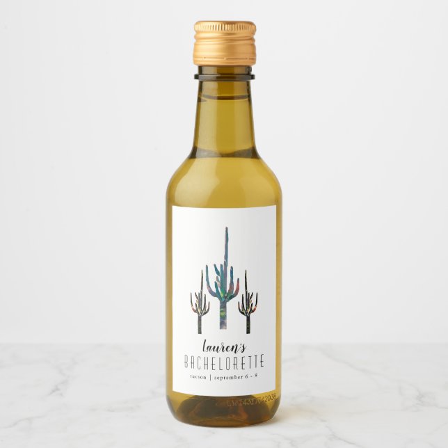 Personalisiert Saguaro Cactus Bachelorette Weinetikett (Vorderseite)