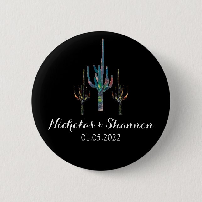 Personalisiert Saguaro Cactus Wedding Button (Vorderseite)
