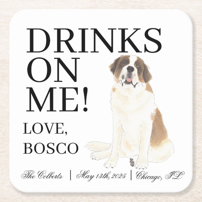 Personalisiert Saint Bernard Wedding Rechteckiger Pappuntersetzer (Vorderseite)